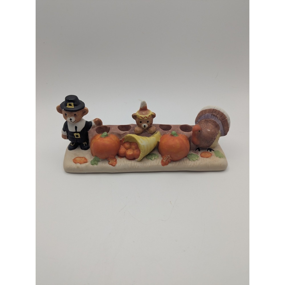 1989 Vtg MSR Thanksgiving Pilgrim Harvest Pumpkin Cornucopia Candlestick Holder
